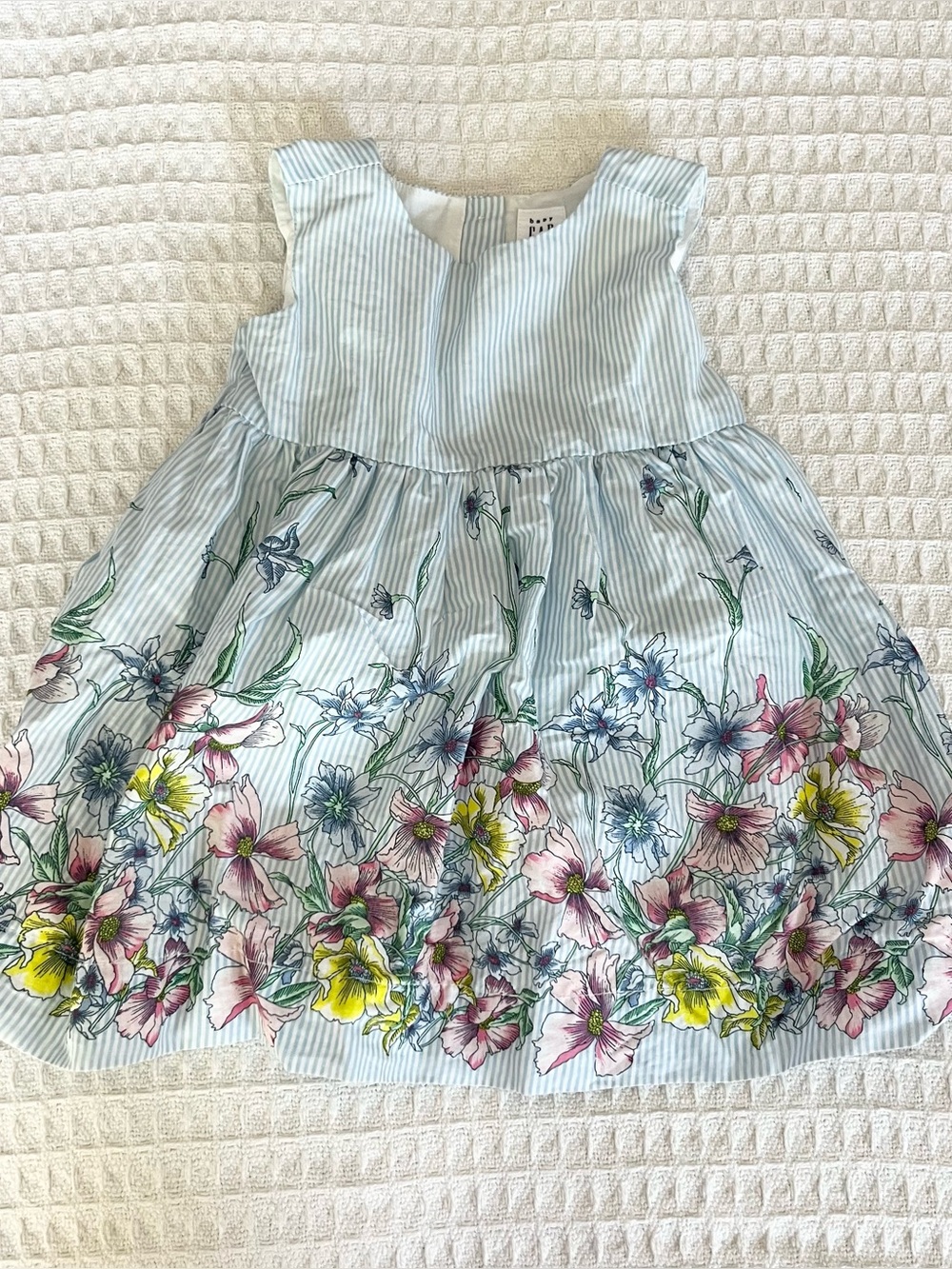 GAP Light Blue Striped Floral Border Dress 12-18M